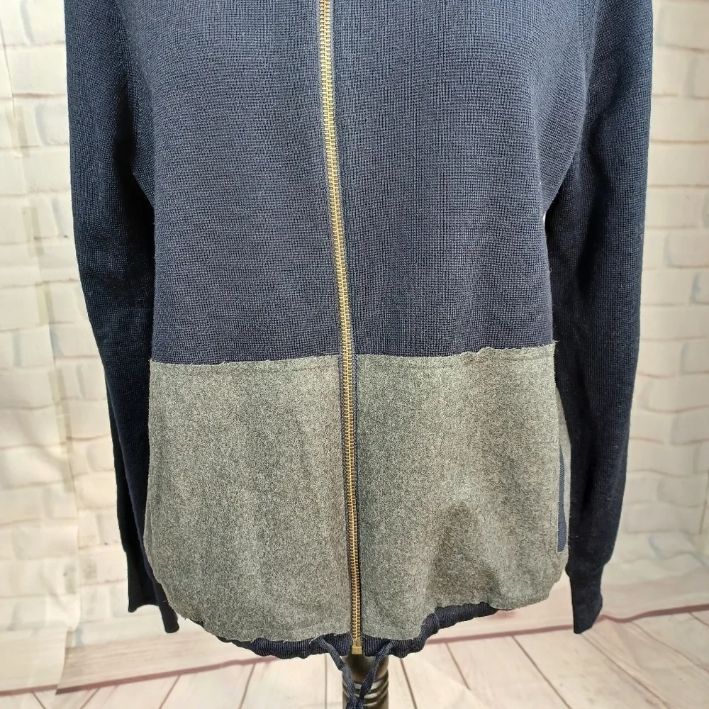 J Crew women's long sleeve zip front color block Marino wool jacket sz m b30